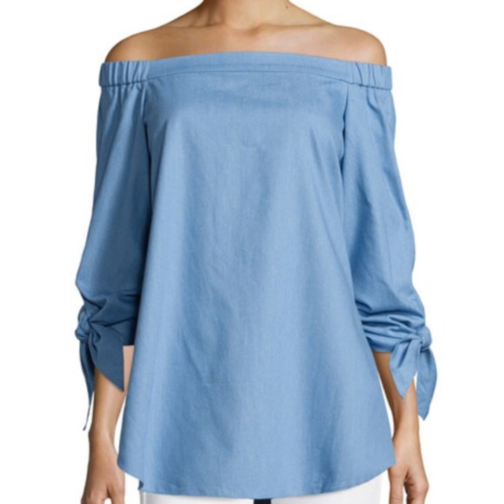 Tibi Off the shoulder chambray tunic